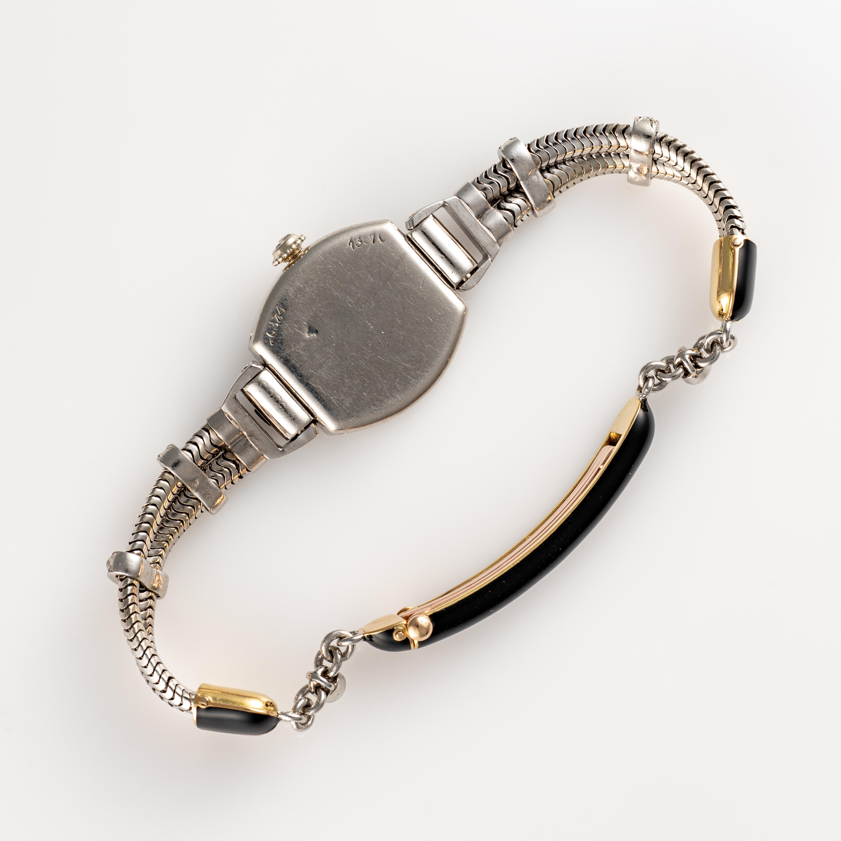 A FINE & RARE LADY'S PLATINUM, 18K SOLID GOLD, DIAMOND, ONYX & BLACK ENAMEL CARTIER COCKTAIL WATCH - Image 9 of 10