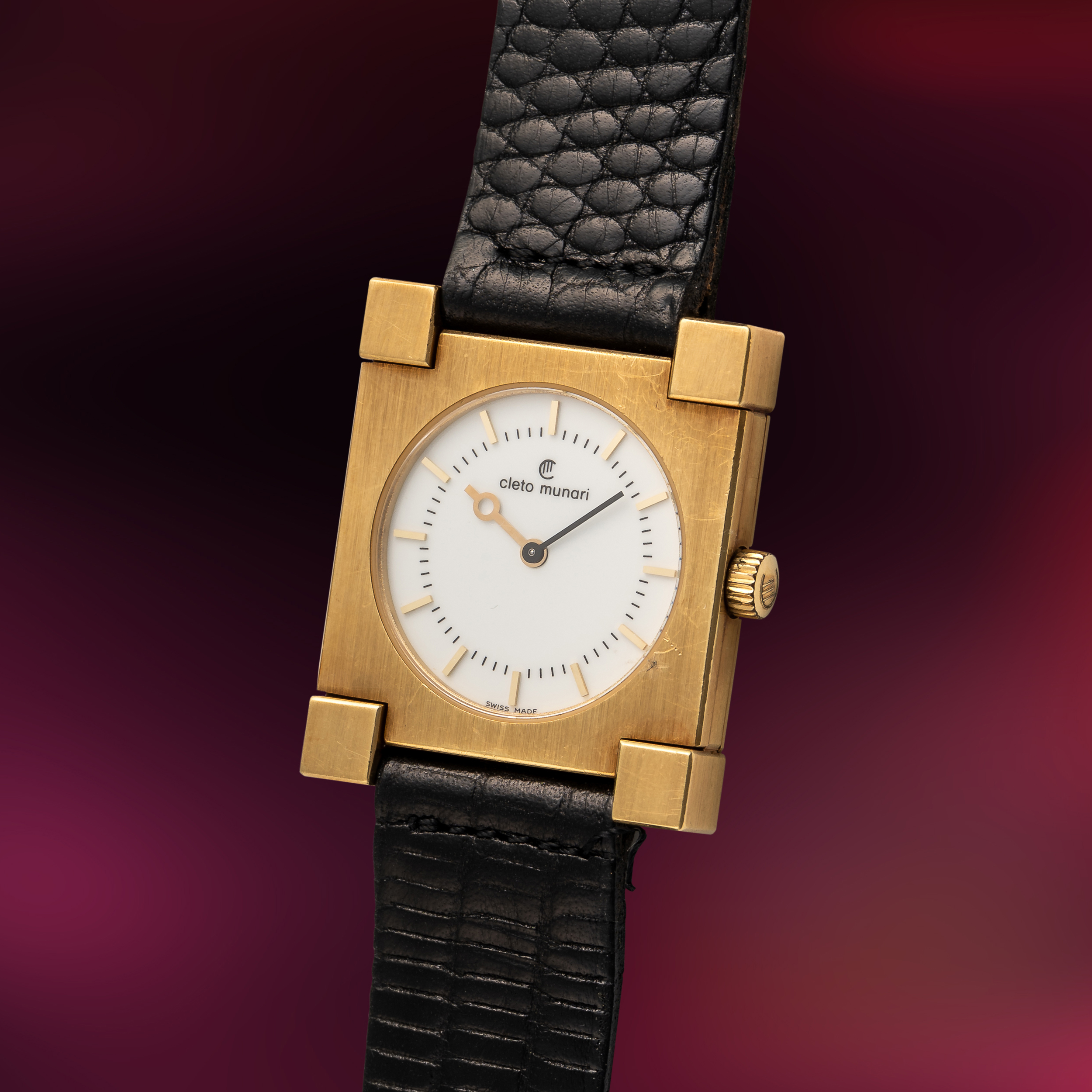 A RARE GENTLEMAN'S SIZE 18K SOLID GOLD CLETO MUNARI "SOTSEY" WRIST WATCH CIRCA 1980s, A LIMITED