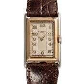 A GENTLEMAN'S SIZE 18K SOLID WHITE & YELLOW GOLD J.W.BENSON RECTANGULAR WRIST WATCH CIRCA 1930s