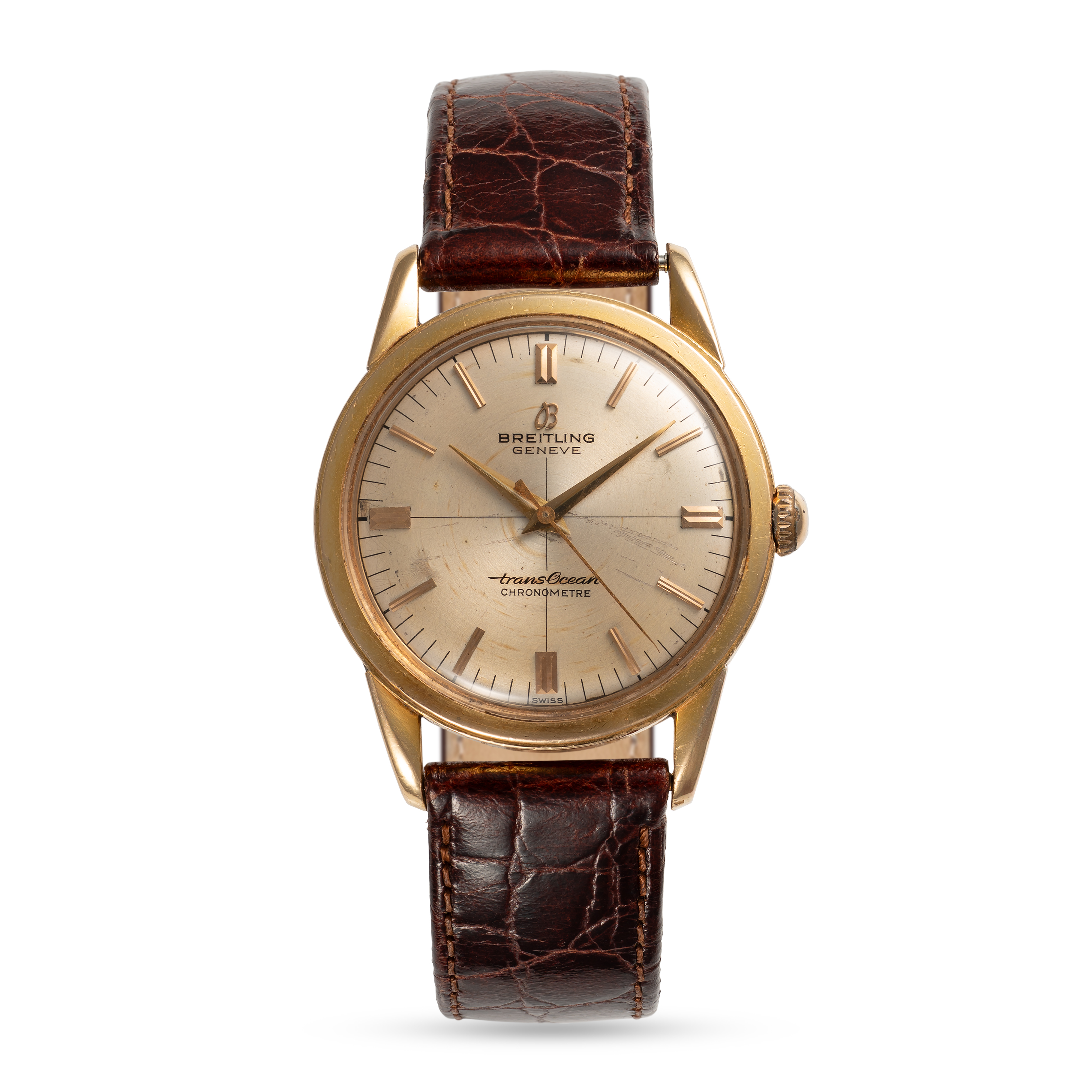 A RARE GENTLEMAN'S SIZE 18K SOLID GOLD BREITLING TRANSOCEAN WRIST WATCH CIRCA 1960s Movement: 25J, - Image 2 of 8