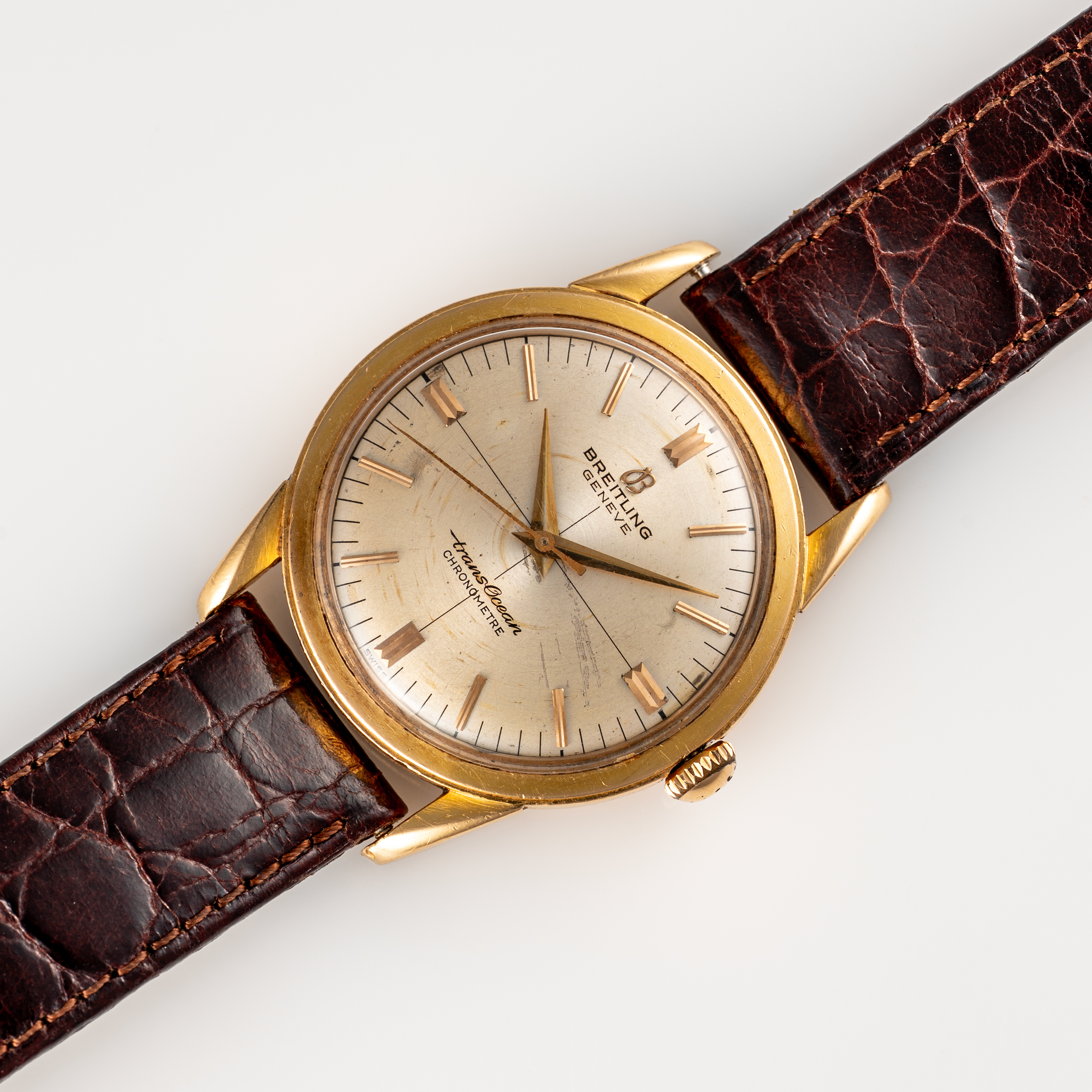A RARE GENTLEMAN'S SIZE 18K SOLID GOLD BREITLING TRANSOCEAN WRIST WATCH CIRCA 1960s Movement: 25J, - Image 4 of 8