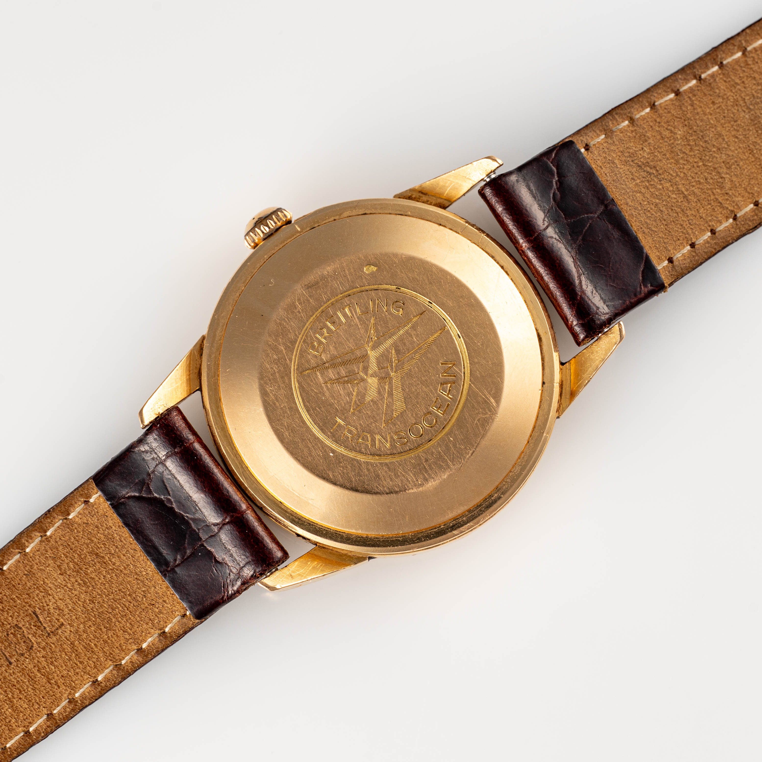 A RARE GENTLEMAN'S SIZE 18K SOLID GOLD BREITLING TRANSOCEAN WRIST WATCH CIRCA 1960s Movement: 25J, - Image 7 of 8