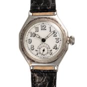 A GENTLEMAN'S SIZE SOLID SILVER ROLEX OYSTER OCTAGONAL WRIST WATCH CIRCA 1930s Movement: 15J, manual