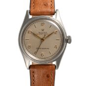 A MIDSIZE STAINLESS STEEL ROLEX OYSTER ROYAL SHOCK RESISTANT WRIST WATCH CIRCA 1947, REF. 4444