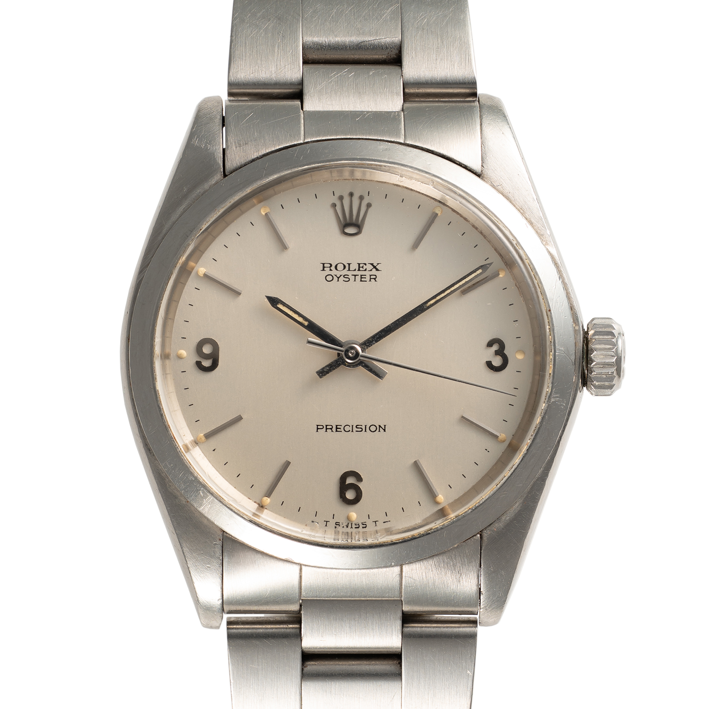 A RARE GENTLEMAN'S SIZE STAINLESS STEEL ROLEX OYSTER PRECISION BRACELET WATCH DATED 1971, REF.