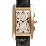 A GENTLEMAN'S SIZE 18K SOLID YELLOW GOLD CARTIER TANK AMERICAINE CHRONOGRAPH WRIST WATCH CIRCA