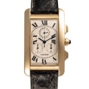 A GENTLEMAN'S SIZE 18K SOLID YELLOW GOLD CARTIER TANK AMERICAINE CHRONOGRAPH WRIST WATCH CIRCA