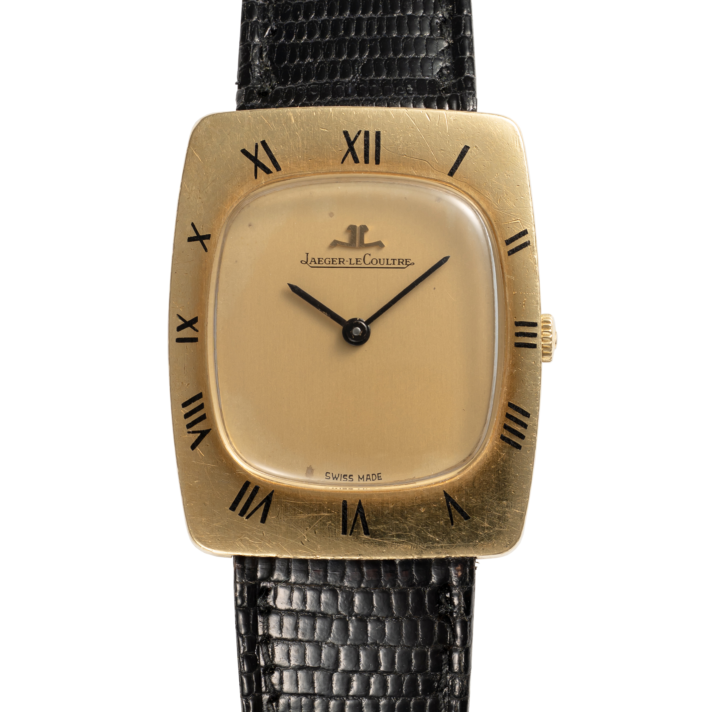 A RARE & UNUSUAL GENTLEMAN'S SIZE 18K SOLID GOLD JAEGER LECOULTRE WRIST WATCH CIRCA 1970s, REF. 9106
