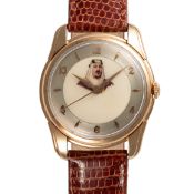 A FINE & RARE GENTLEMAN'S SIZE 14K SOLID ROSE GOLD LONGINES WRIST WATCH CIRCA 1958, REF. 6615 WITH