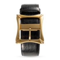 A RARE LARGE CARTIER BAMBOO COUSSIN BELT BUCKLE & LEATHER BELT CIRCA 1970s, SIGNED CARTIER MADE IN