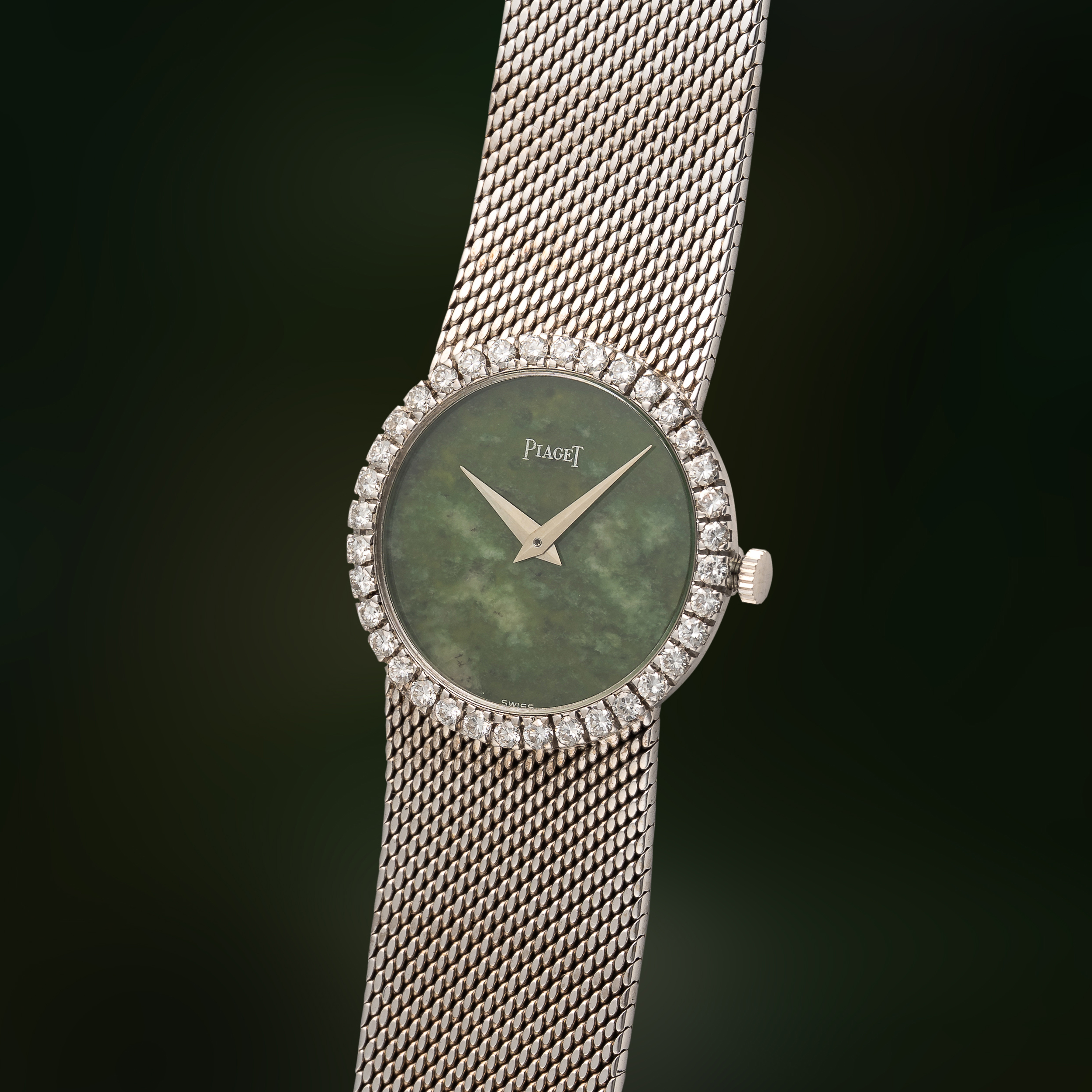A LADY'S FINE 18K SOLID WHITE GOLD & DIAMOND PIAGET BRACELET WATCH CIRCA 1970s, REF. 9706 WITH