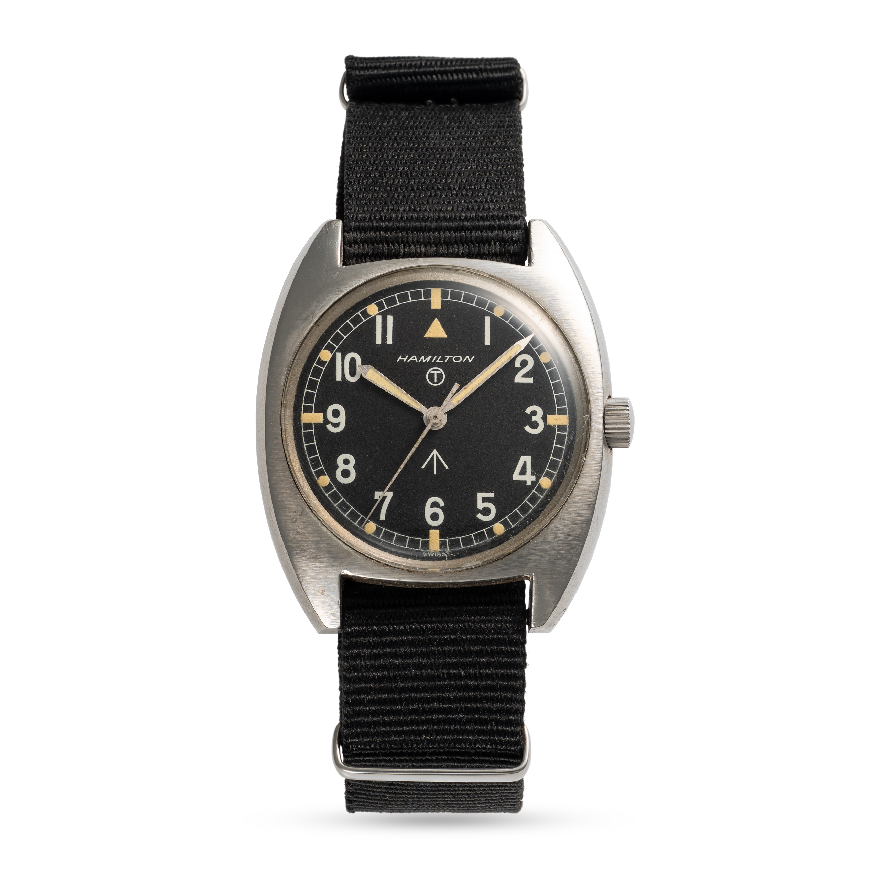 A GENTLEMAN'S SIZE STAINLESS STEEL BRITISH MILITARY HAMILTON RAF WRIST WATCH DATED 1975 Movement: - Image 2 of 7