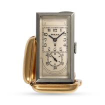 A RARE 18K SOLID GOLD & STEEL CASED ROLEX SPORTING PRINCE POCKET WATCH CIRCA 1930, REF. 1599
