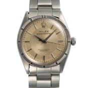 A GENTLEMAN'S SIZE STAINLESS STEEL ROLEX OYSTER PERPETUAL BRACELET WATCH CIRCA 1956, REF. 6569