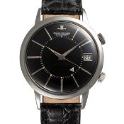 A GENTLEMAN'S LARGE SIZE STAINLESS STEEL JAEGER LECOULTRE MEMOVOX AUTOMATIC ALARM WRIST WATCH