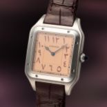 A RARE GENTLEMAN'S SIZE STAINLESS STEEL CARTIER SANTOS DUMONT EXTRA LARGE MECANIQUE WRIST WATCH