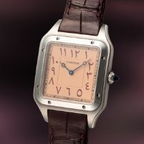 A RARE GENTLEMAN'S SIZE STAINLESS STEEL CARTIER SANTOS DUMONT EXTRA LARGE MECANIQUE WRIST WATCH