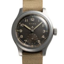 A GENTLEMAN'S SIZE STAINLESS STEEL BRITISH MILITARY CYMA W.W.W. WRIST WATCH CIRCA 1945, PART OF