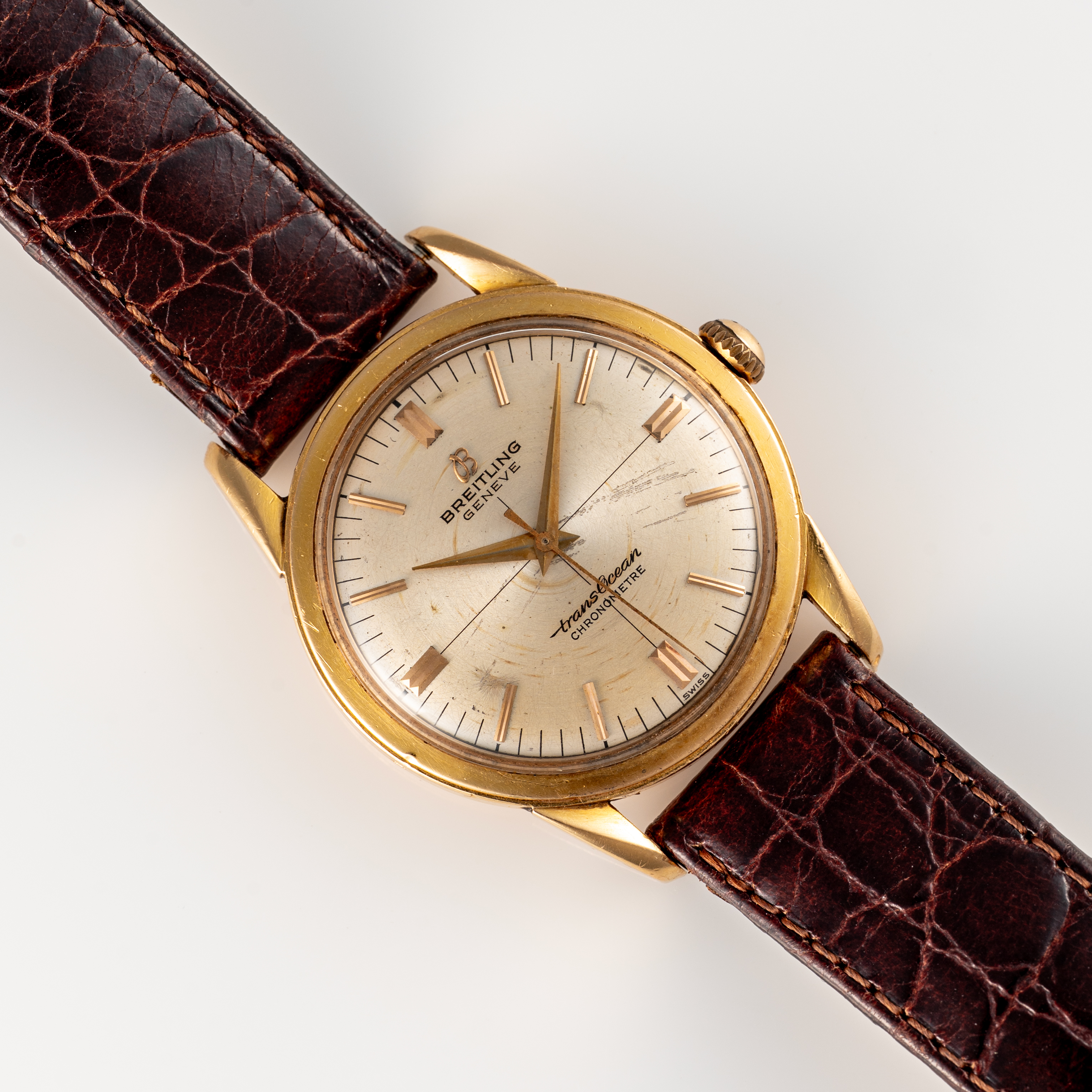 A RARE GENTLEMAN'S SIZE 18K SOLID GOLD BREITLING TRANSOCEAN WRIST WATCH CIRCA 1960s Movement: 25J, - Image 3 of 8