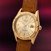 A GENTLEMAN'S SIZE 18K SOLID GOLD ROLEX OYSTER PERPETUAL DATEJUST TURN-O-GRAPH WRIST WATCH CIRCA