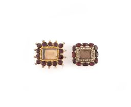 Two early 19th century garnet and seed pearl mourning brooches, comprising: a brooch of