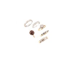 A collection of rings, comprising: a diamond cluster ring in 18ct yellow and white gold, Sheffield