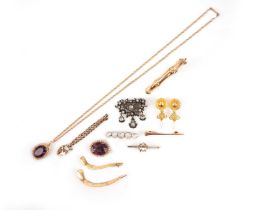 A collection of jewellery, comprising: a pair of gold and river pearl earrings, dated and signed ©