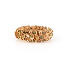 A turquoise and pearl strap bracelet, formed of trefoil links with beaded borders and set with