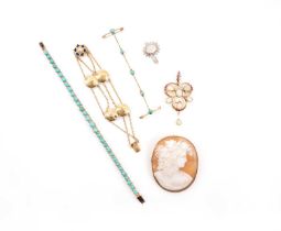 A collection of jewellery, comprising: a Victorian shell cameo brooch depicting a Bacchante