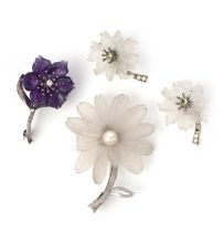 Two brooches and a pair of earrings, Austria, mid 20th century, comprising: two brooches, each