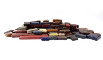 A large collection of antique and modern jewellery boxes, comprising seventy five boxes including