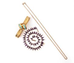 A collection of jewellery, comprising: a 19th-century amethyst and seed pearl fringe necklace, the