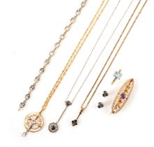 A collection of jewellery, comprising: an aquamarine and 9ct gold line bracelet, Sheffield