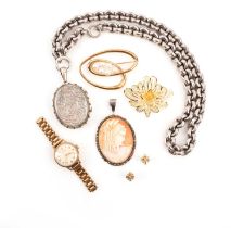 A collection of jewellery, comprising: a pair of gold and diamond stud earrings, of cruciform