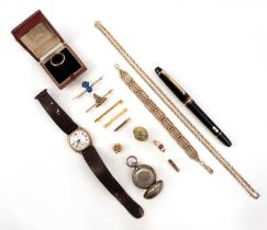 Assorted gem-set jewellery, a wristwatch and a pen, comprising: a ruby and diamond half hoop ring,