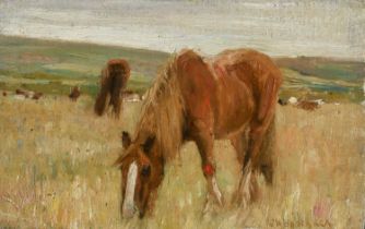 James William Booth RCA (1867-1953) Landscape with horses grazing Signed JW Booth RCA (lower
