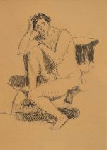 Attributed to Walter Richard Sickert ARA (1860-1942) Study of a female nude resting her arm on her