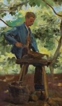 Stanhope Alexander Forbes RA (1857-1947) Topping turnips Signed Stanhope A Forbes (lower right)
