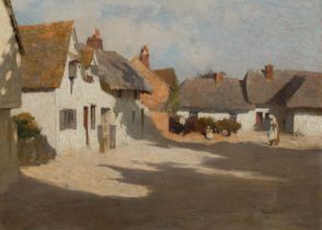 Frederick Hall (1860-1948) A village Street Signed Fred Hall (lower right) Oil on canvas 40.8 x 56cm