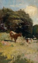 James William Booth RCA (1867-1953) Landscape with cattle in a field Signed JW Booth (lower left)