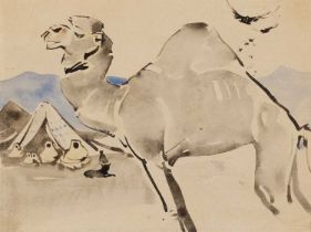 Joseph Crawhall RSW, NEAC (1861-1913) The camel and Bedouin camp (recto); Mice playing cricket (