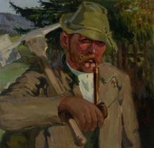 Lothar Schneider (Early 20th Century) A Bavarian workman smoking a pipe Signed Lothar Schneider (