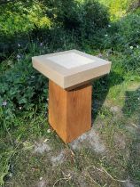Will Spankie (b.1967) Purbeck Birdbath on Oak Plinth Purbeck freestone 15 x 40 x 40cm, plinth 50cm