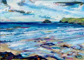 Madeleine Braithwaite-Exley (b.1960) Polzeath Beach, Cornwall; Wild Windy Day Colours Signed with