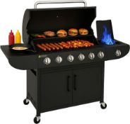 TRADE LOT 2 X Deluxe 6+1 Gas Burner Grill BBQ Barbecue Side Burner Storage Garden Black, deluxe 6