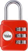 35x NEW & PACKAGED YALE Standard Security Luggage Combination Padlock - RED. RRP £5.99 EACH. (YP1/