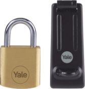 6x NEW & PACKAGED YALE 40mm Brass Outdoor Padlock and Hasp. RRP £17.99 EACH. (Y110B/40/123/1/HSP).