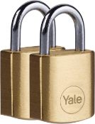 35x NEW & PACKAGED YALE Pack Of 2 Standard Security 20mm Brass Padlock. RRP £5.99 EACH. (Y110B/20/