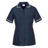 24x BRAND NEW & PACKAGED PORTWEST LW19 STRETCH CARE HOME TUNICS - NAVY - SIZE LARGE. (R16-7)