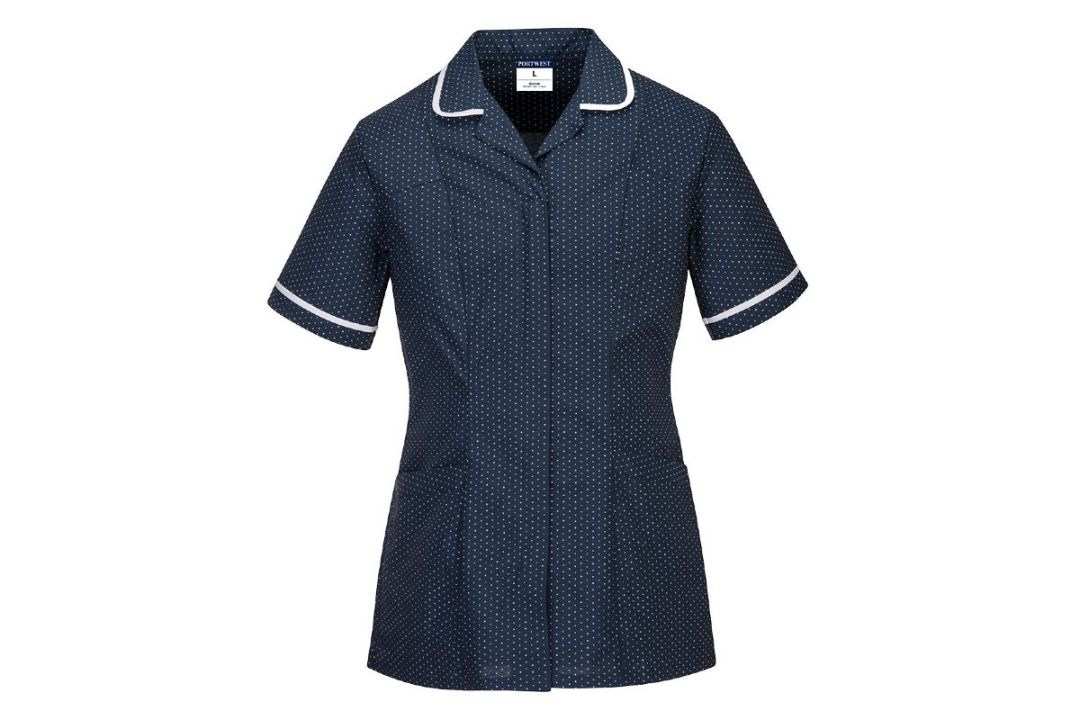 24x BRAND NEW & PACKAGED PORTWEST LW19 STRETCH CARE HOME TUNICS - NAVY - SIZE LARGE. (R16-7)